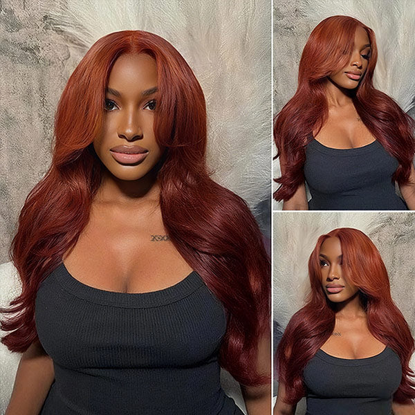 Pre-cut Lace Wig Body Wave Hair Reddish Brown Color Wear Go Glueless Wig 7x5 Lace Wig Preplucked with Natural Hairline