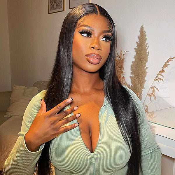 HairHive Straight Wear Go Glueless Wigs Bleached Knots Pre Cut Lace Natural Looking Human Hair Wig
