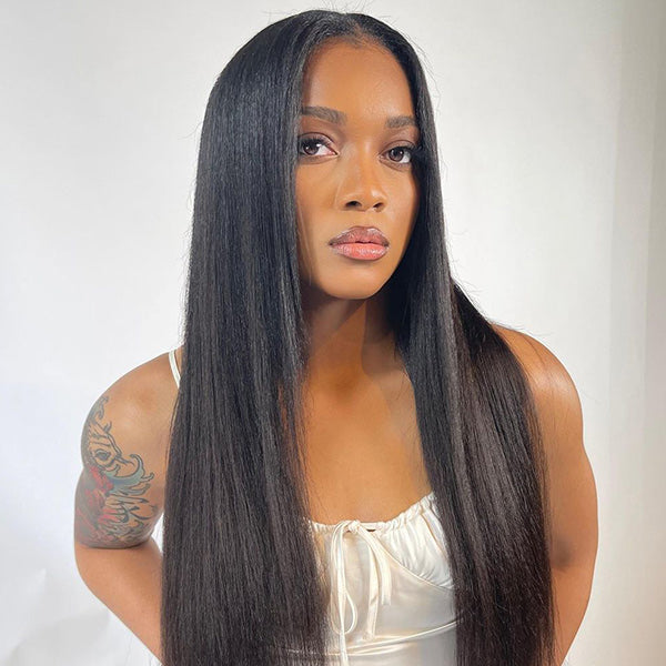 HairHive Straight Wear Go Glueless Wigs Bleached Knots Pre Cut Lace Natural Looking Human Hair Wig