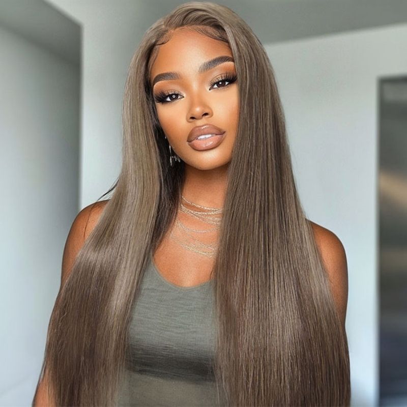 Sunber Ash Brown 13*4 Pre Everything Lace Frontal Bone Straight Milk Tea Brown Human Hair Wig