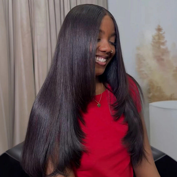 HairHive Straight Layered Cut Wear Go Glueless Wig Bleached Knots Pre Cut HD Lace Wig