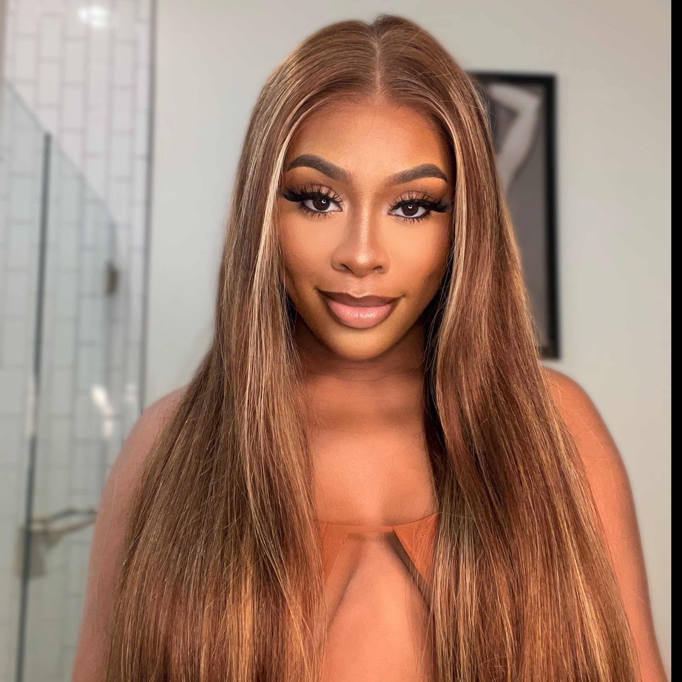 4/27 Highlight Wear Go Glueless Wig Pre-cut Lace Straight Hair 7x5 Lace Wig Preplucked with Natural Hairline