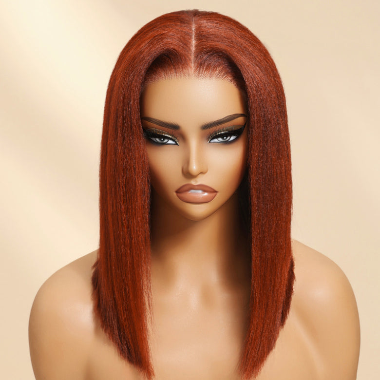 Sunber 7x5 Bye Bye Knots Reddish Brown Yaki Straight Short Bob Wig