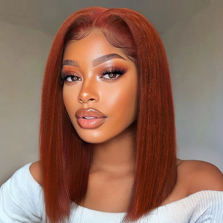 Sunber 7x5 Bye Bye Knots Reddish Brown Yaki Straight Short Bob Wig