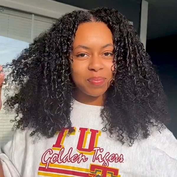 24h Shipping | Afro Curly Drawstring V Part Wig No Leave Out Thin Part Glueless Wigs Human Hair Wig