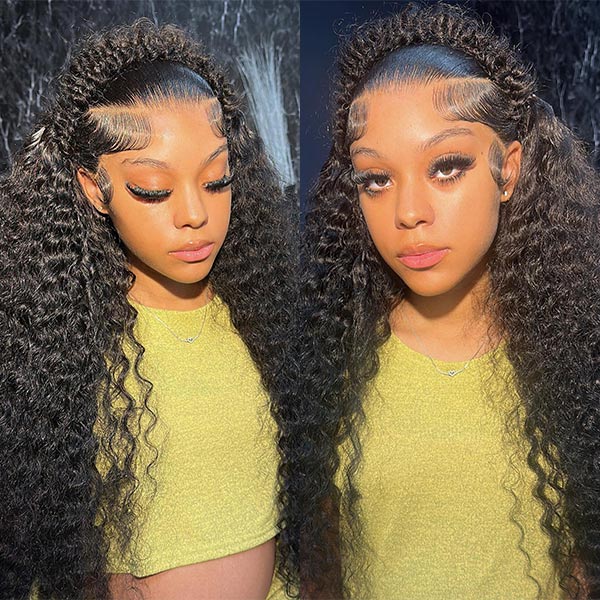 HairHive Kinky Curly Invisi-Drawstring Pre-Cut 360 Lace Glueless Wig With Bleached Knots Pre-Plucked Hairline