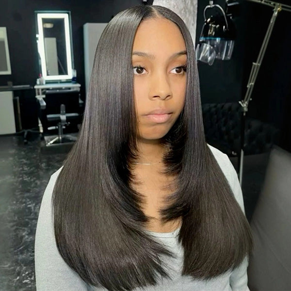 HairHive Straight Layered Cut Wear Go Glueless Wig Bleached Knots Pre Cut HD Lace Wig