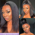 HairHive Kinky Straight Invisi-Drawstring Flexible Fit 360 Lace Front Glueless Wig With Bleached Knots