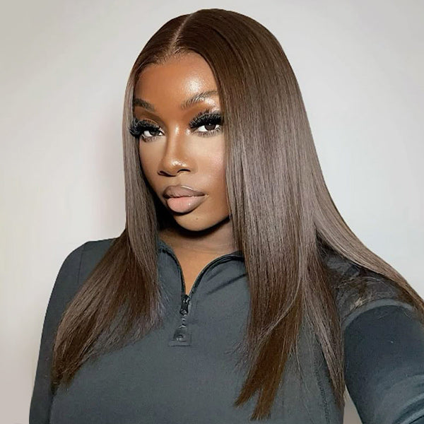 HairHive Straight Chocolate Brown Color Layered Cut Wear Go Glueless Wig