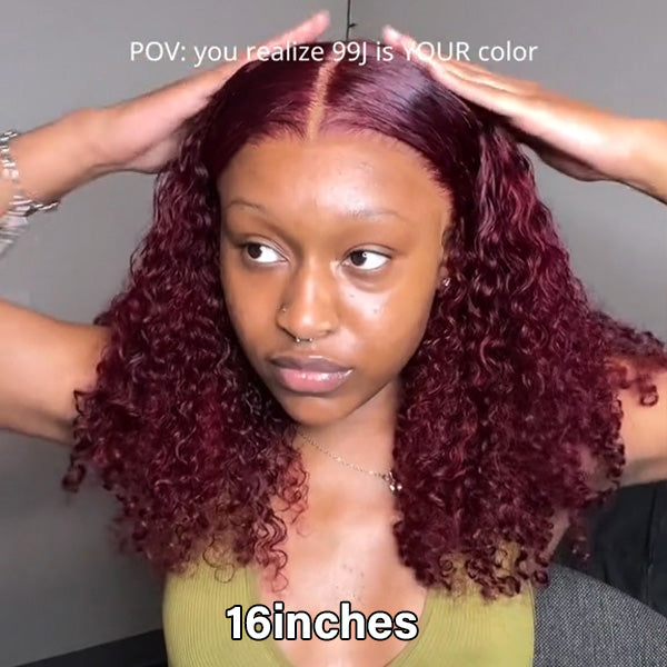 99J Burgundy Color Kinky Curly Human Virgin Hair Undectedable 13x4 4X4 Lace Front Wigs