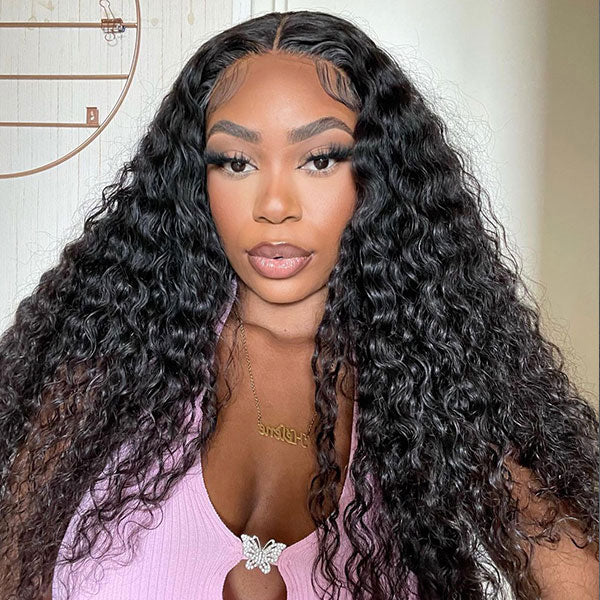 Deep Wave Pre Bleached Hair Knots Wear Go Wig Human Hair 13x4 13x6 HD Lace Frontal Wig With Elastic Drawstring