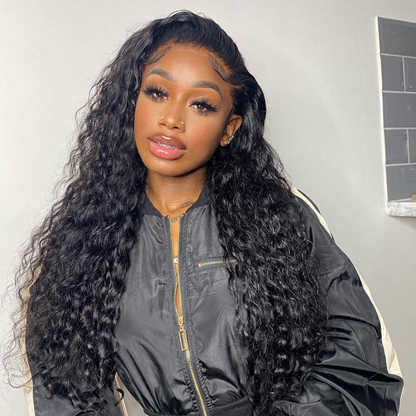 Water Wave Wig Pre Bleached Knots 13x4 13x6 HD Lace Frontal Wig With Elastic Drawstring Wear Go Wig