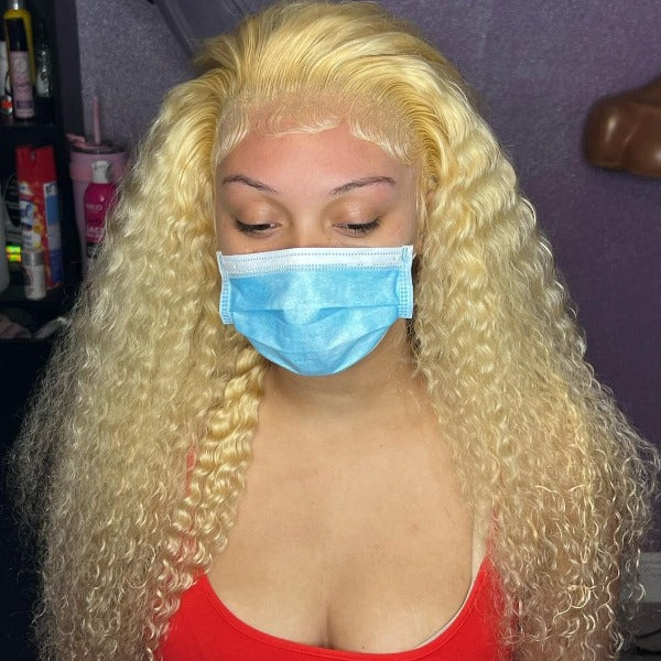 613 Blonde Kinky Curly Human Hair 13x4 Lace Front Wigs Pre-plucked with Baby Hair for Women