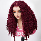 HairHive Burgundy 99J Color Burmese Curly Glueless Wig Pre Cut 9x6 Lace Snug Fit Drawstring Wear Go Wig