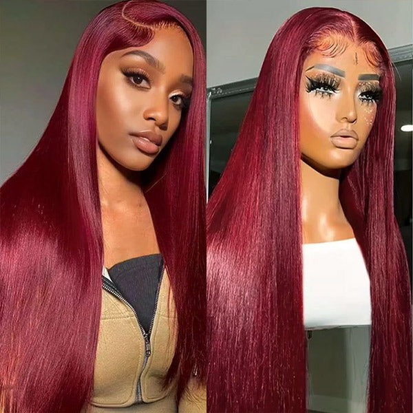 CLEARANCE | Straight Body Wave Hair Burgundy 99J Wear Go Wig Pre Cut 7x5 Lace Glueless Wig 220% Density