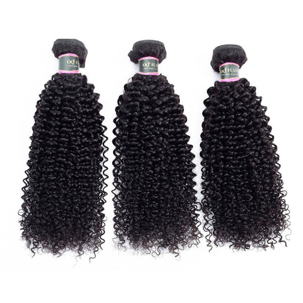 Kinky Curly Human Hair 3 Bundles with 13*4 Lace Frontal Natural Black