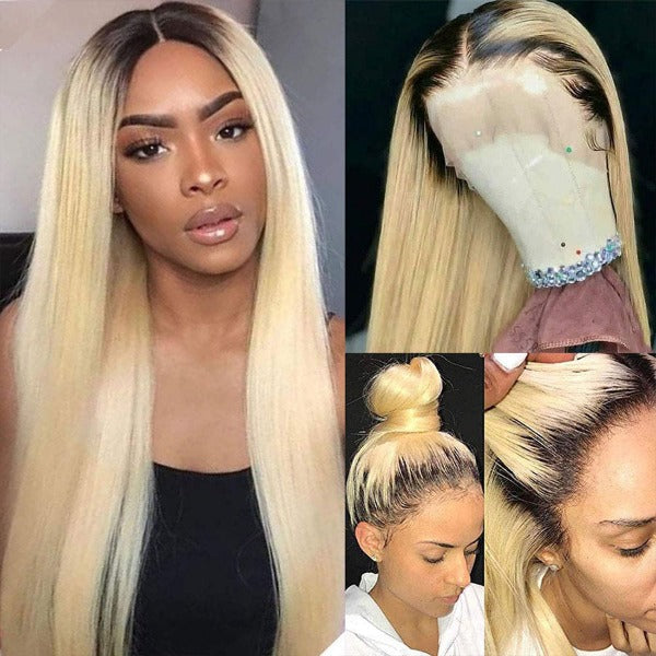 Blonde Ombre 1B/613 Hair Color 13x4 Lace Front Wig Colored Human Hair Wigs