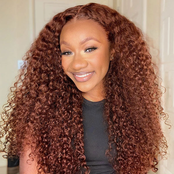 3 In 1 Half Wig | Reddish Brown Kinky Curly Wear Go Half Wig Wear Go Glueless Wig