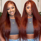 Pre-cut Lace Wig Straight Hair Reddish Brown Color Wear Go Glueless Wig 7x5 HD Lace Wig Preplucked with Natural Hairline