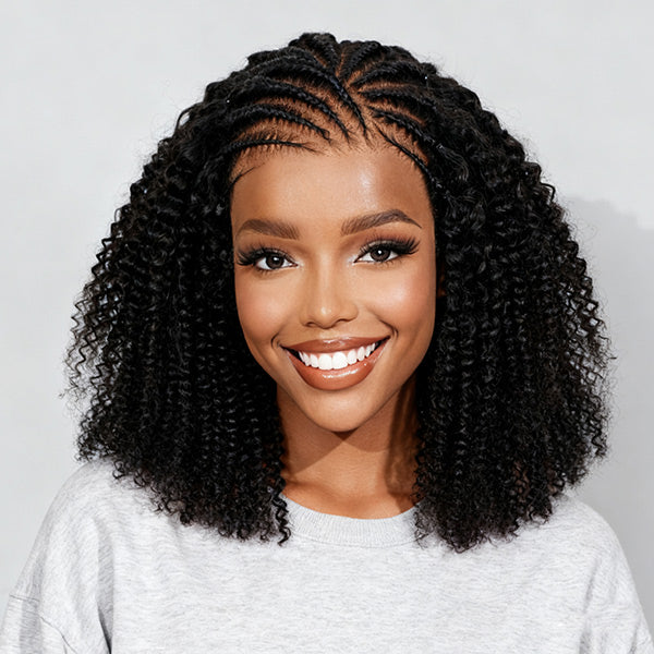 HairHive M-Cap Afro Curly Glueless Wig Pre Braided Snug Fit Bleached Knots Pre-cut 9x6 Lace Wear Go Wig With Elastic Drawstring