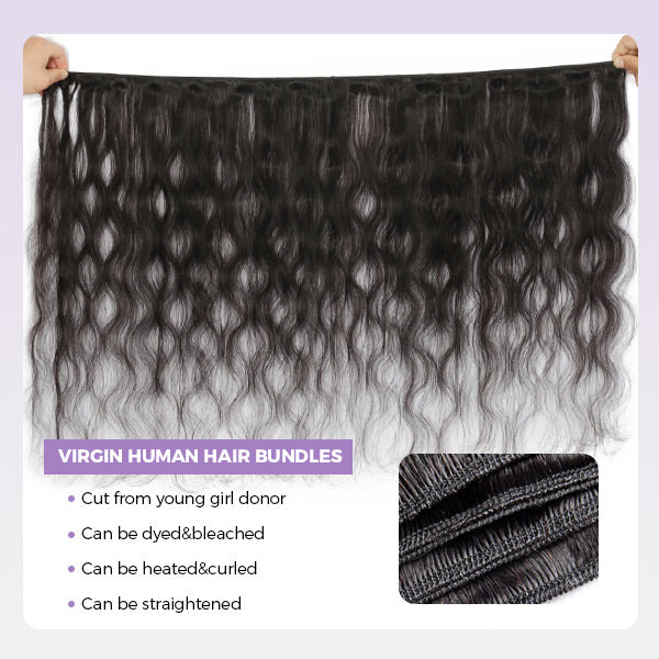 Straight Wavy Curly 3 Bundles With 4x4 Lace Closure Natural Black Virgin Human Hair