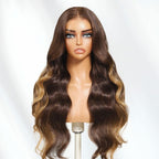 Sunber 7x5 Pre Cut Layered Loose Wave Chocolate Brown with Soft Golden Highlights Bye Bye Knots Lace Wig With Invisi Drawstring Flash Sale