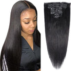 HairHive Straight Hair Clip In Extension Human Hair Natural Black Color