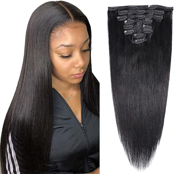 HairHive Straight Hair Clip In Extension Human Hair Natural Black Color