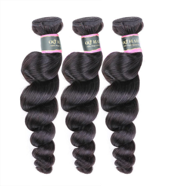 Loose Wave Human Hair 3 Bundles with 13*4 Lace Frontal Natural Black