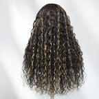 Sunber 13x4 Pre Everything Natural Black with Caramel Blonde Highlights Water Wave Lace Frontal Wig With Invisi Drawstring