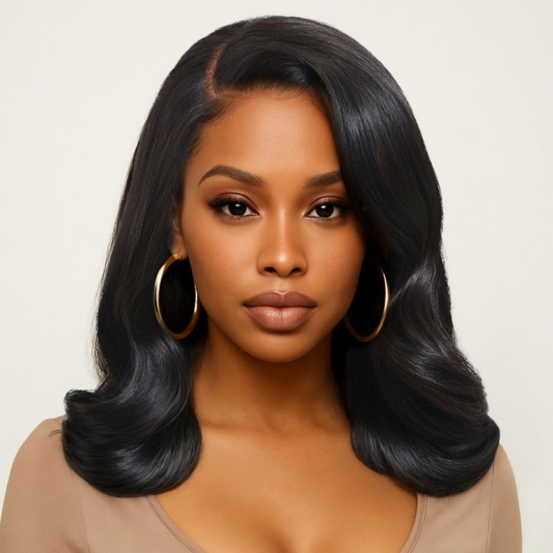 Sunber 13x4 Pre Everything Glossy Shoulder-Length Bob Lace Frontal Wig With Soft Vintage-Inspired Waves Flash Sale