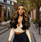 Sunber 7x5 Pre Cut Lace Caramel Honey Brown Highlights Body Wave Wig With Bye Bye Knots Flash Sale