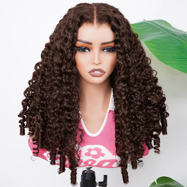 HairHive Burmese Curly Glueless Wig Chocolate Brown Color Pre Cut 9x6 Lace Wear Go Wig With Elastic Drawstring