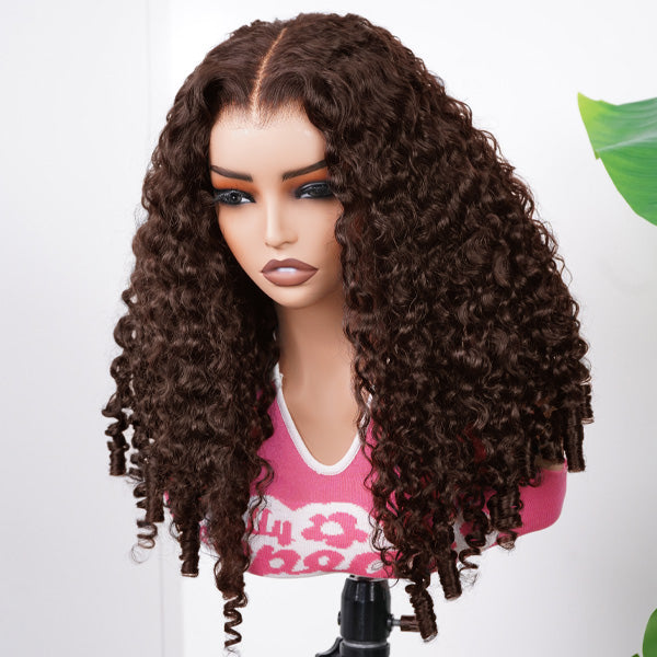HairHive Burmese Curly Glueless Wig Chocolate Brown Color Pre Cut 9x6 Lace Wear Go Wig With Elastic Drawstring