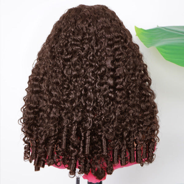 HairHive Burmese Curly Glueless Wig Chocolate Brown Color Pre Cut 9x6 Lace Wear Go Wig With Elastic Drawstring