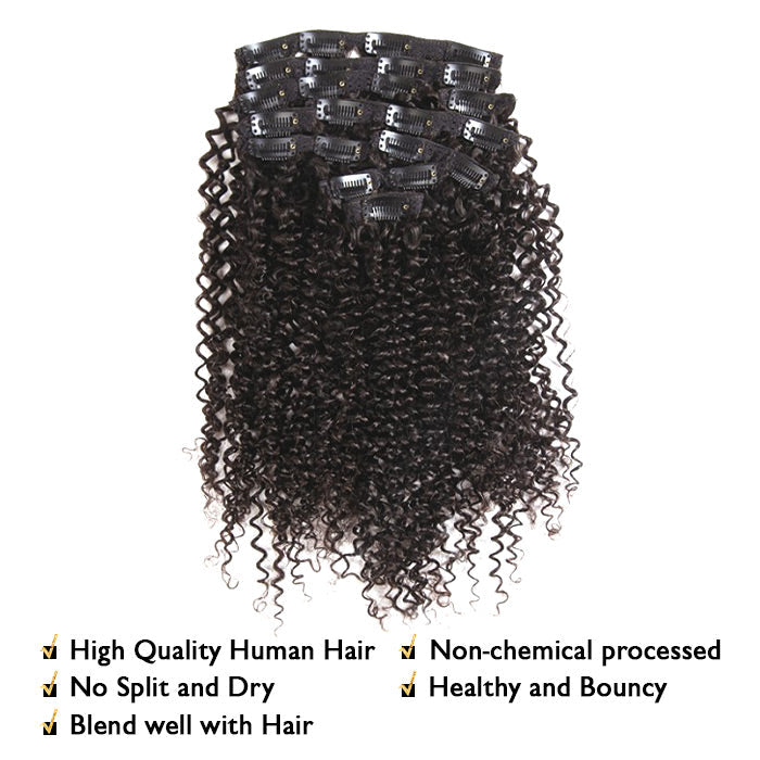 HairHive Kinky Curly Clip In Extension Human Hair Natural Black Color