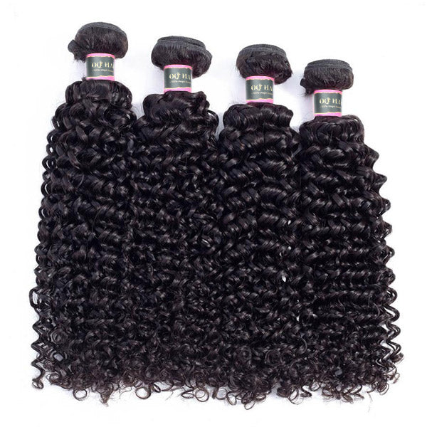4 Bundles Kinky Curly Human Virgin Hair Natural Black