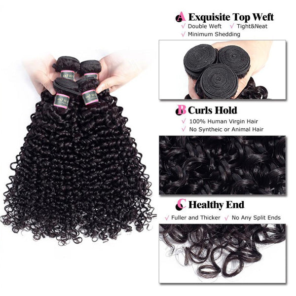 4 Bundles Kinky Curly Human Virgin Hair Natural Black