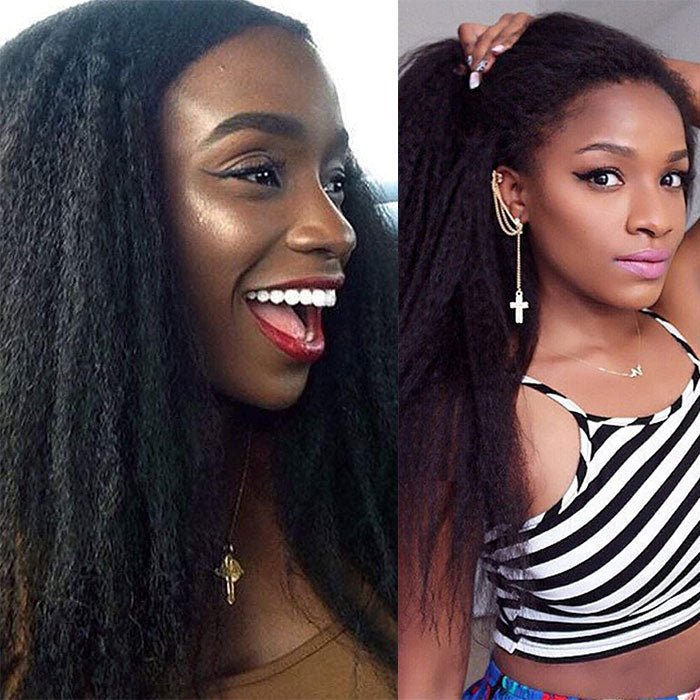 HairHive Kinky Straight Clip In Extension Human Hair Natural Black Color