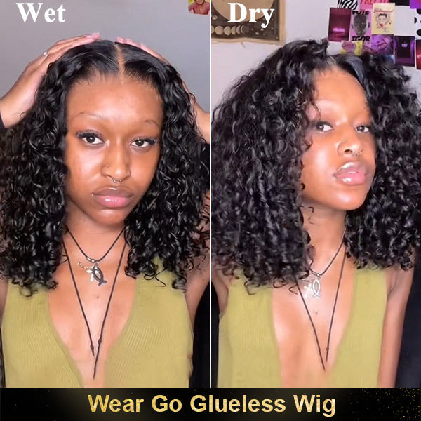 Subscribers-Only Water Wave Bob Wig 100% Glueless Wear Go Wig Pre-cut 7x5 HD Lace With Elastic Drawstring