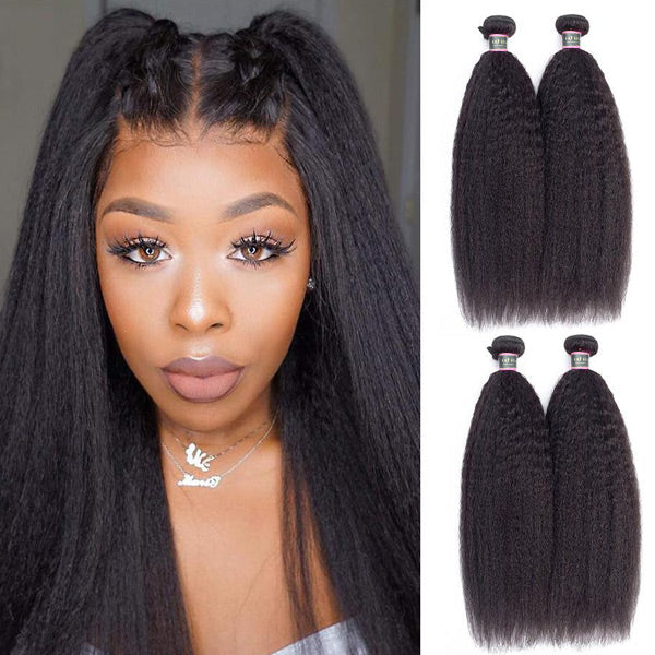 9A Kinky Straight Human Hair 4 Bundles Natural Black