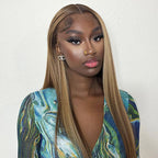 HairHive M-cap Straight Hair 4/27 Highlight Color Wear Go Glueless Wigs Invisible Knots Pre Cut 9x6 Lace Wigs