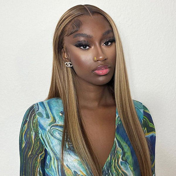 HairHive M-cap Straight Hair 4/27 Highlight Color Wear Go Glueless Wigs Invisible Knots Pre Cut 9x6 Lace Wigs