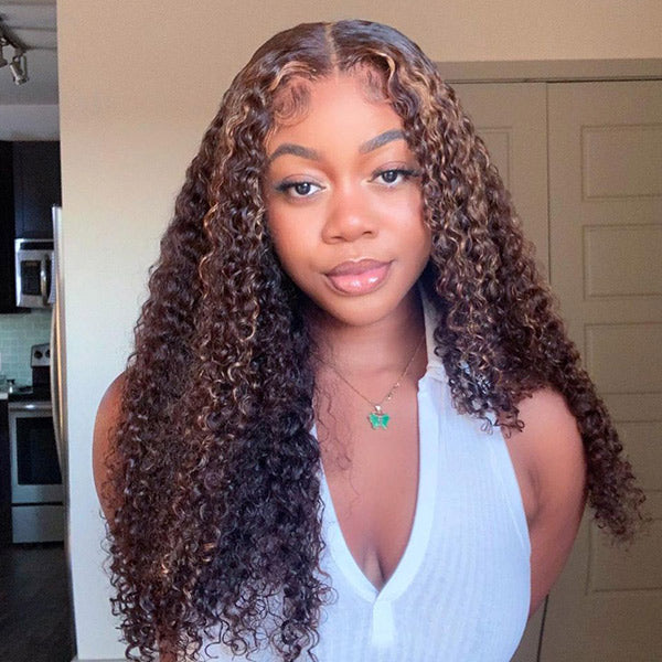 HairHive M-cap Kinky Curly 4/27 Highlight Pre Cut 9x6 Lace Wear Go Glueless Wigs Invisible Knots Human Hair Wig