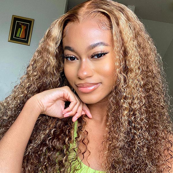 HairHive M-cap Kinky Curly 4/27 Highlight Pre Cut 9x6 Lace Wear Go Glueless Wigs Invisible Knots Human Hair Wig