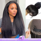 HairHive Kinky Straight Invisi-Drawstring Flexible Fit 360 Lace Front Glueless Wig With Bleached Knots