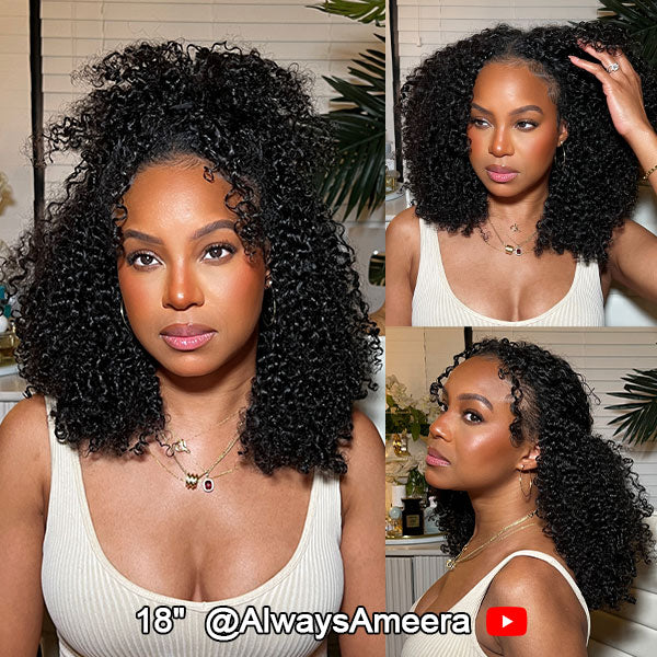 Afro Curly V Part Wig No Leave Out Thin Part Glueless Wigs Human Hair Wig