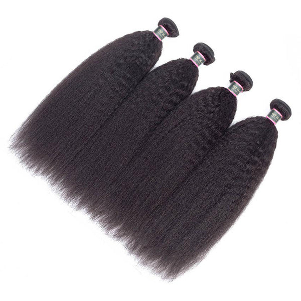 9A Kinky Straight Human Hair 4 Bundles Natural Black