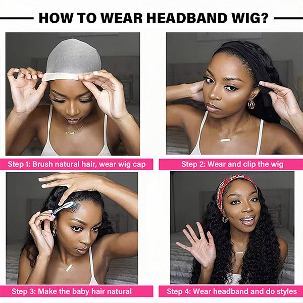 HairHive Natural Loose Deep Headband Wig Easy Slip-On Style 100% Human Hair Wig