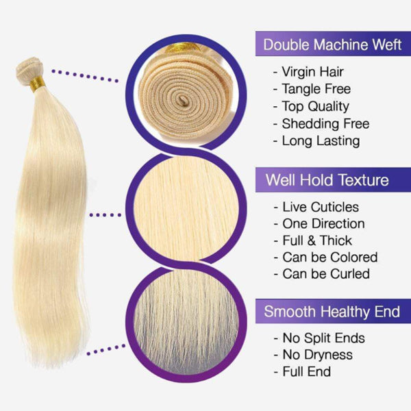 Straight 613 Blonde Color Bundles with 13x4 Lace Frontal Human Virgin Hair Pack